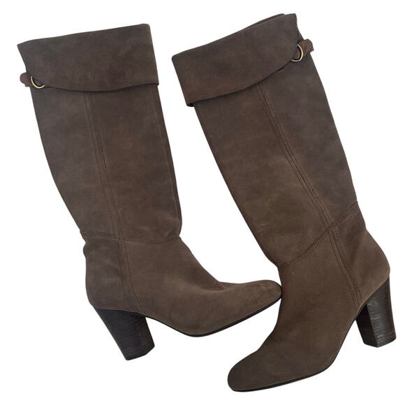 Nicole Shoes - Women's Nicole Taupe Soft Leather High Heeled Fall Tall Boot Adj Strap Size 9M